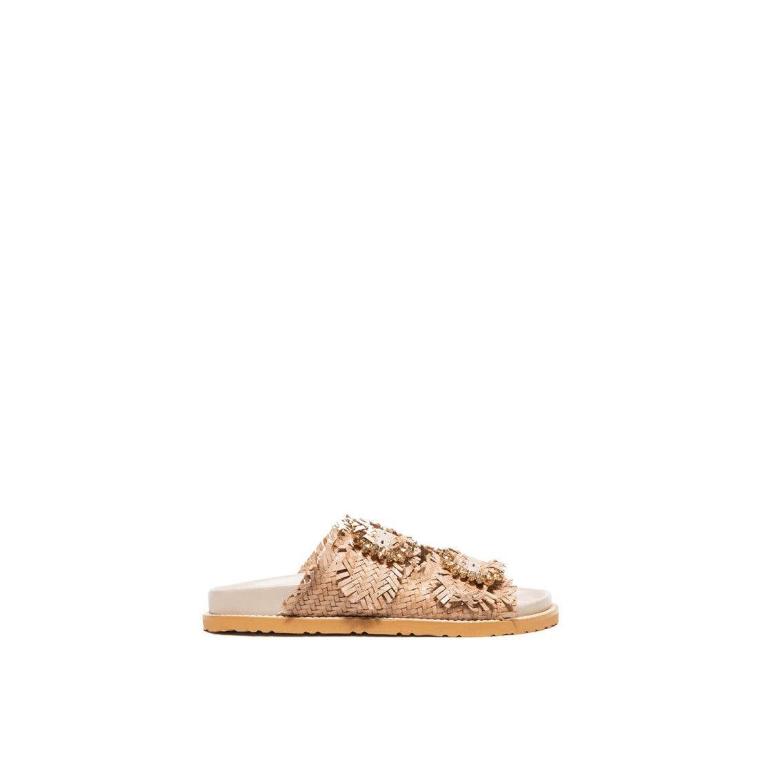 Coral Blue Nude Pink Woven Leather Double-Strap Slipper