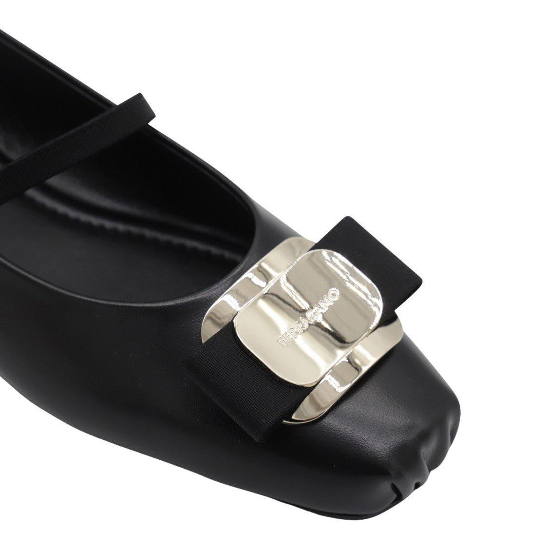Ferragamo Square Toe Black Leather Flats