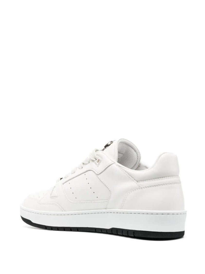 Roberto Cavalli Beige Leather Casual Trainers With Perforated Detailing