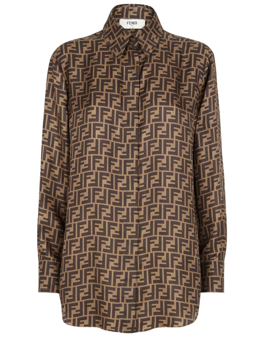 Fendi Ff Patterned Pointed Collar Silk Shirt
