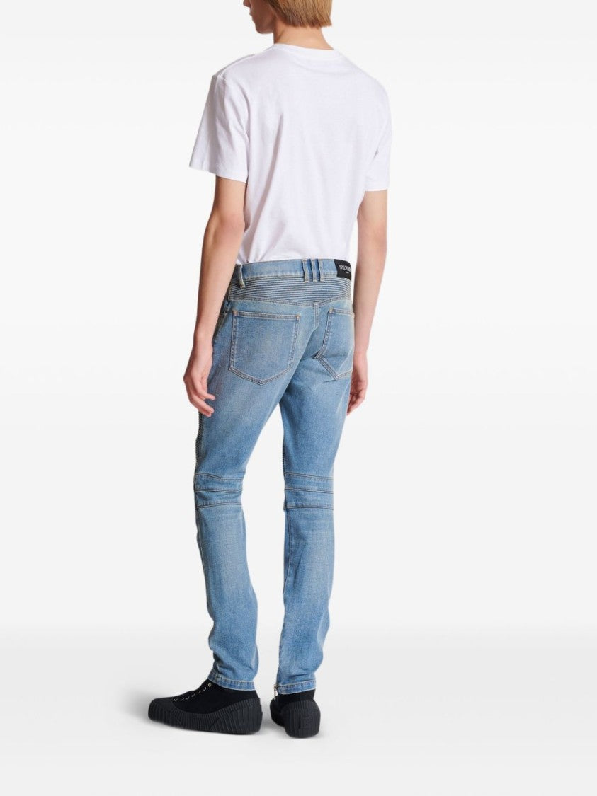 Balmain Slim-Fit Biker Trousers With Ribbed Detail
