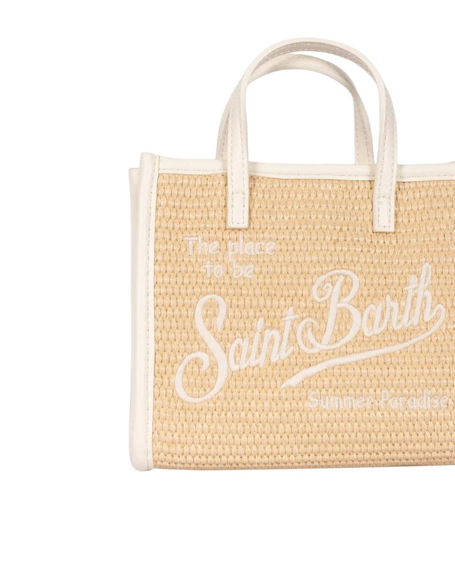 Mc2 Saint Barth Mini Tote Bag In Beige Straw-Effect Material With Contrasting Handles