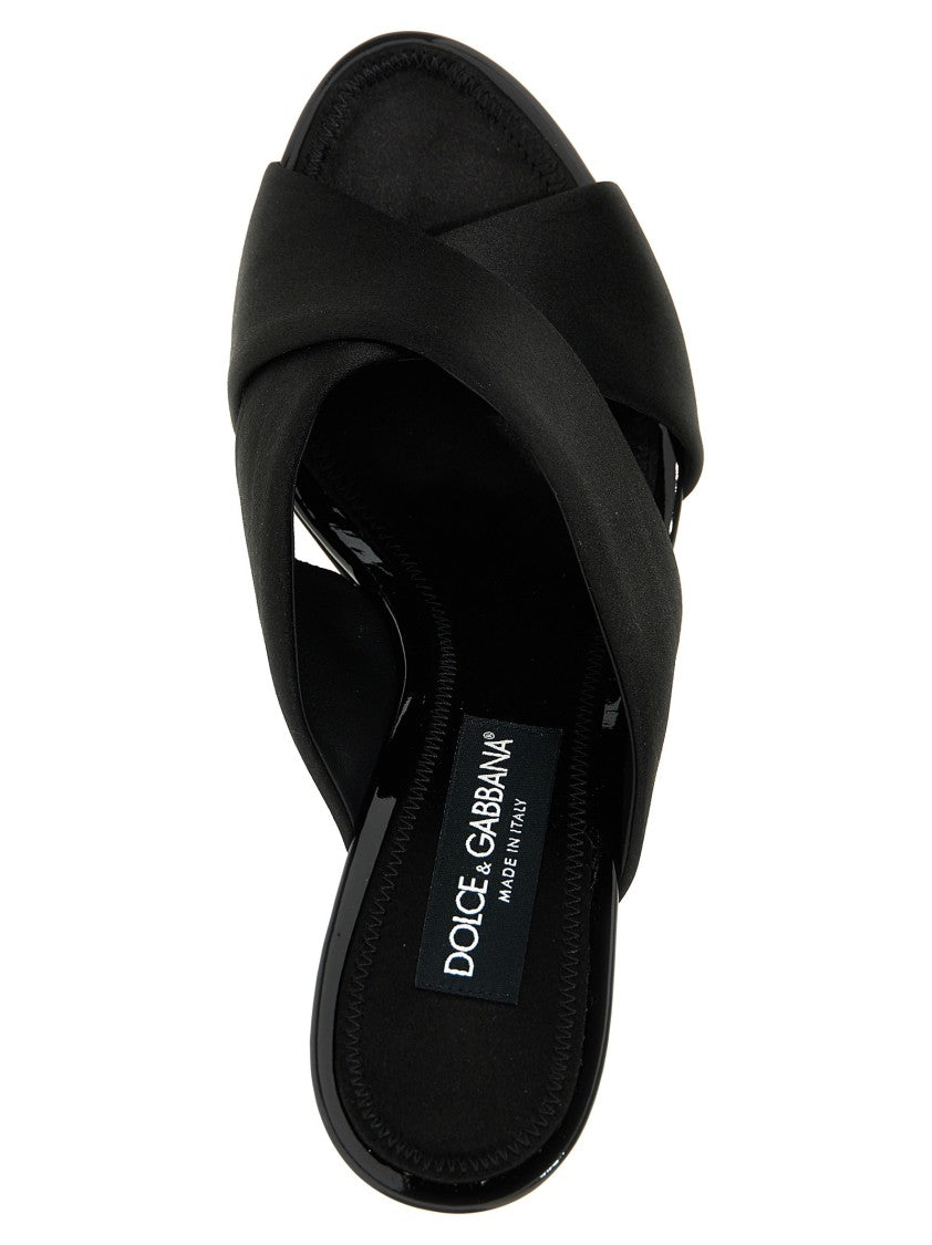 Dolce & Gabbana Black Satin Sandals With Crossed Bands