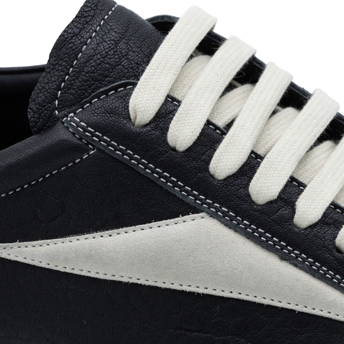 Rick Owens Angular White Stripe Black Leather Sneakers