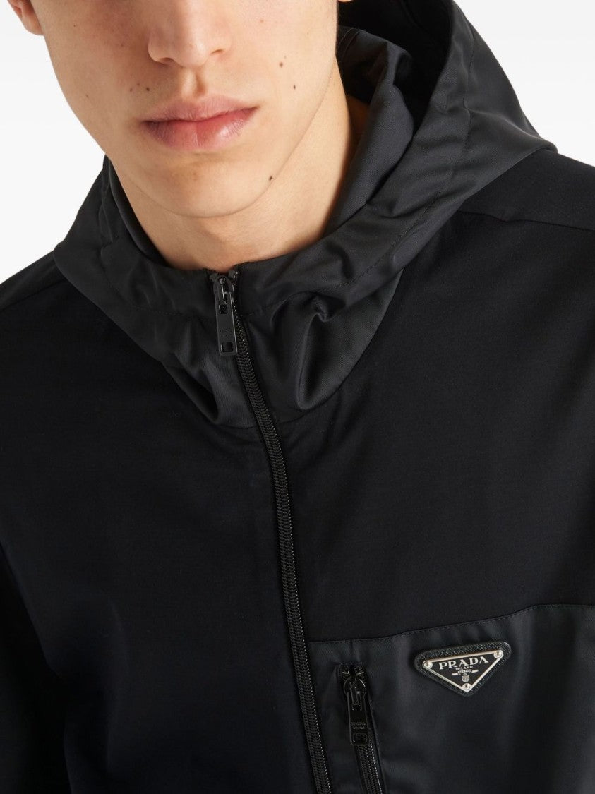 Prada Black Hooded Ribbed Cuffs Jacket