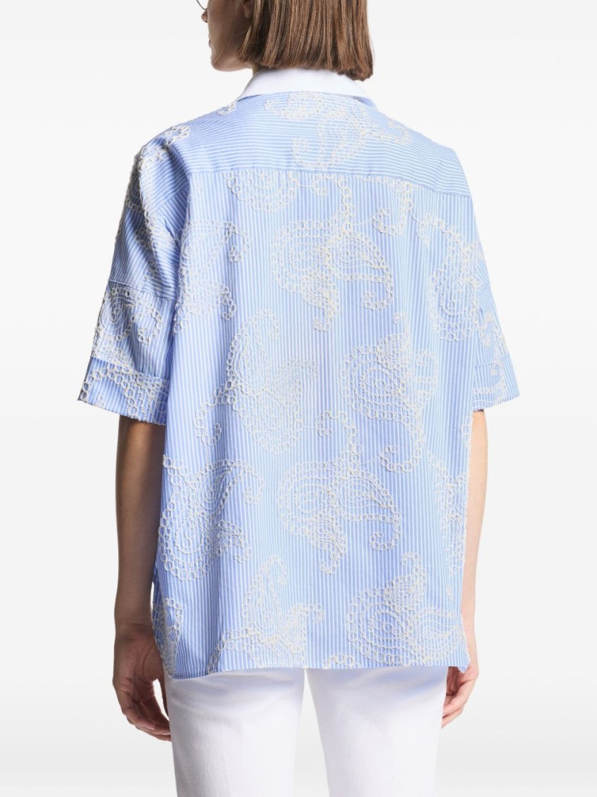 Fay Light Blue Striped Shirt With Embroidered Detailing And Classic Collar