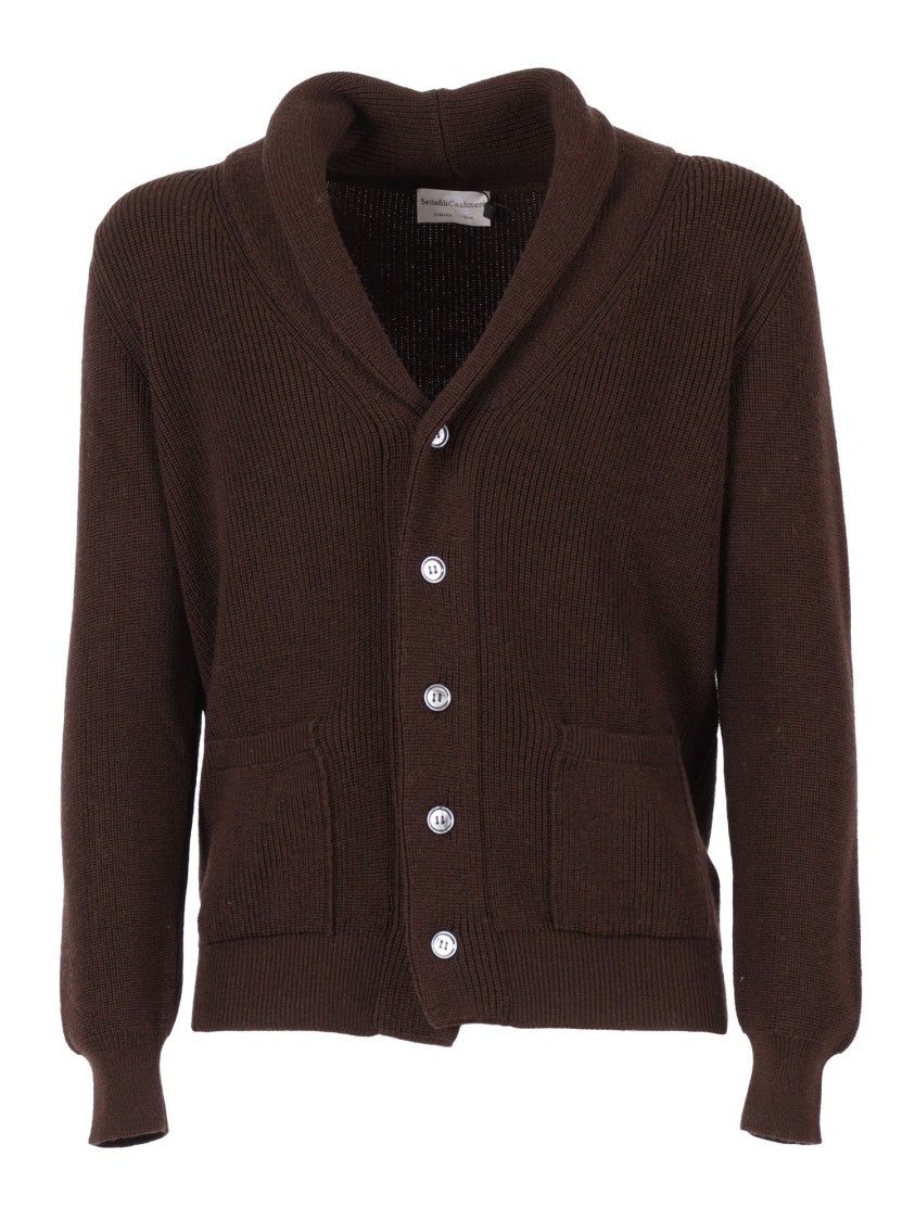 Sette Fili Cashmere Shawl Collar Wool Cardigan With Textured Knit And Front Pockets
