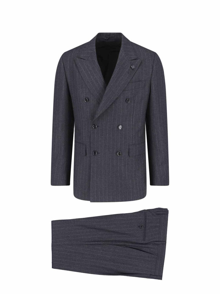 Lardini Double-Breasted Virgin Wool Suit With Pinstripe Design