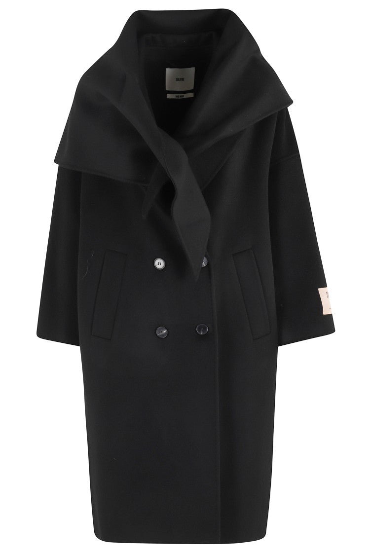 Solotre Wool And Cashmere Blend Coat With Built-In Scarf And Central Button Closure