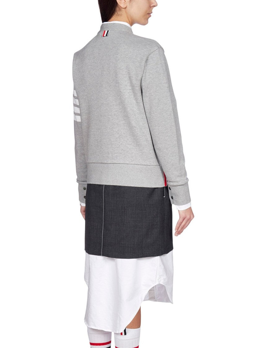 Thom Browne V-Neck Button-Down Grey Cardigan With Signature Stripes