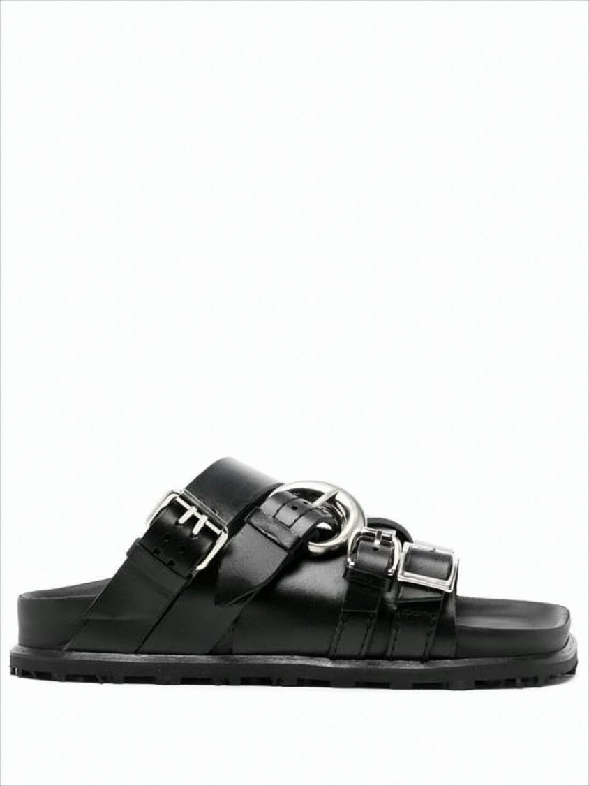 Marine Serre Black Leather Mule Sandal With Metallic Accents
