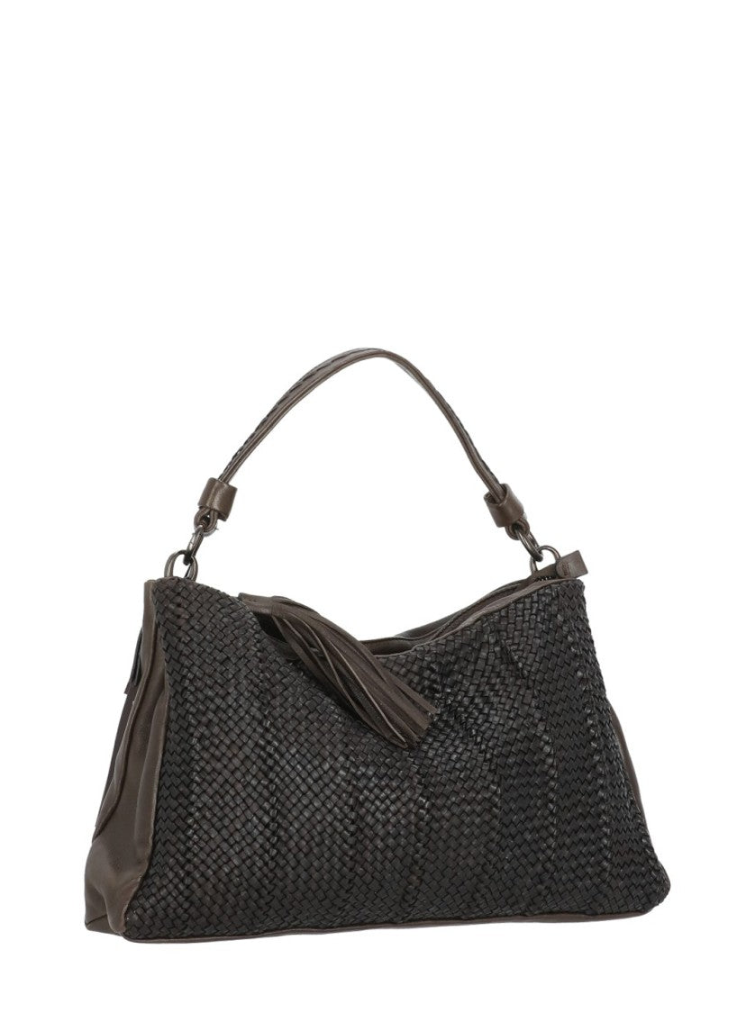 Reptile's House Braided Pattern Shoulder Bag With Fringed Zip Closure