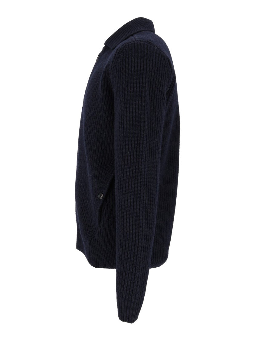 Slowear Zanone Navy Giubbo Button-Up Knit Jacket