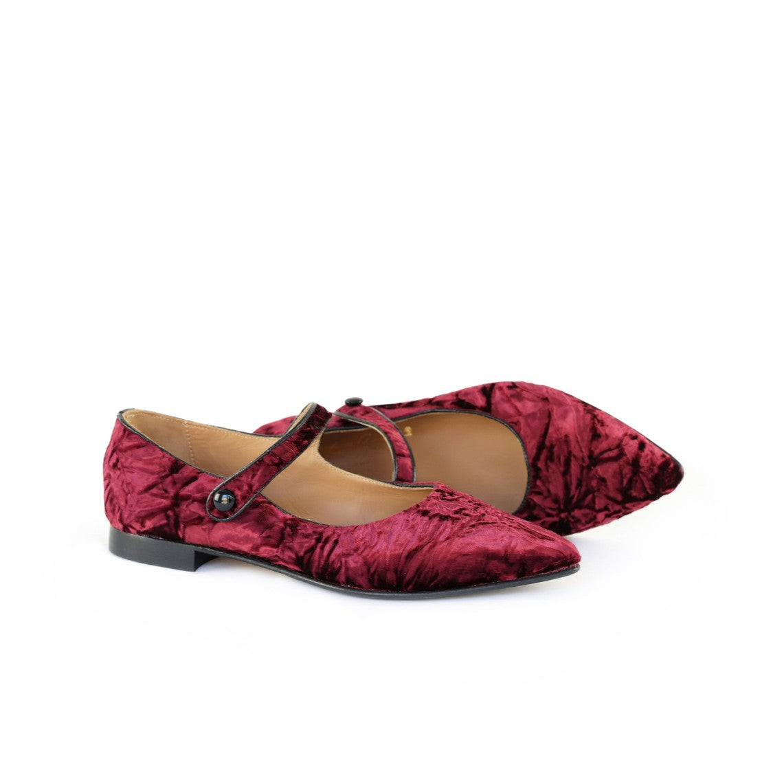 Ton Gout Pointed-Toe Croquet Velvet Ballerinas With Ankle Strap