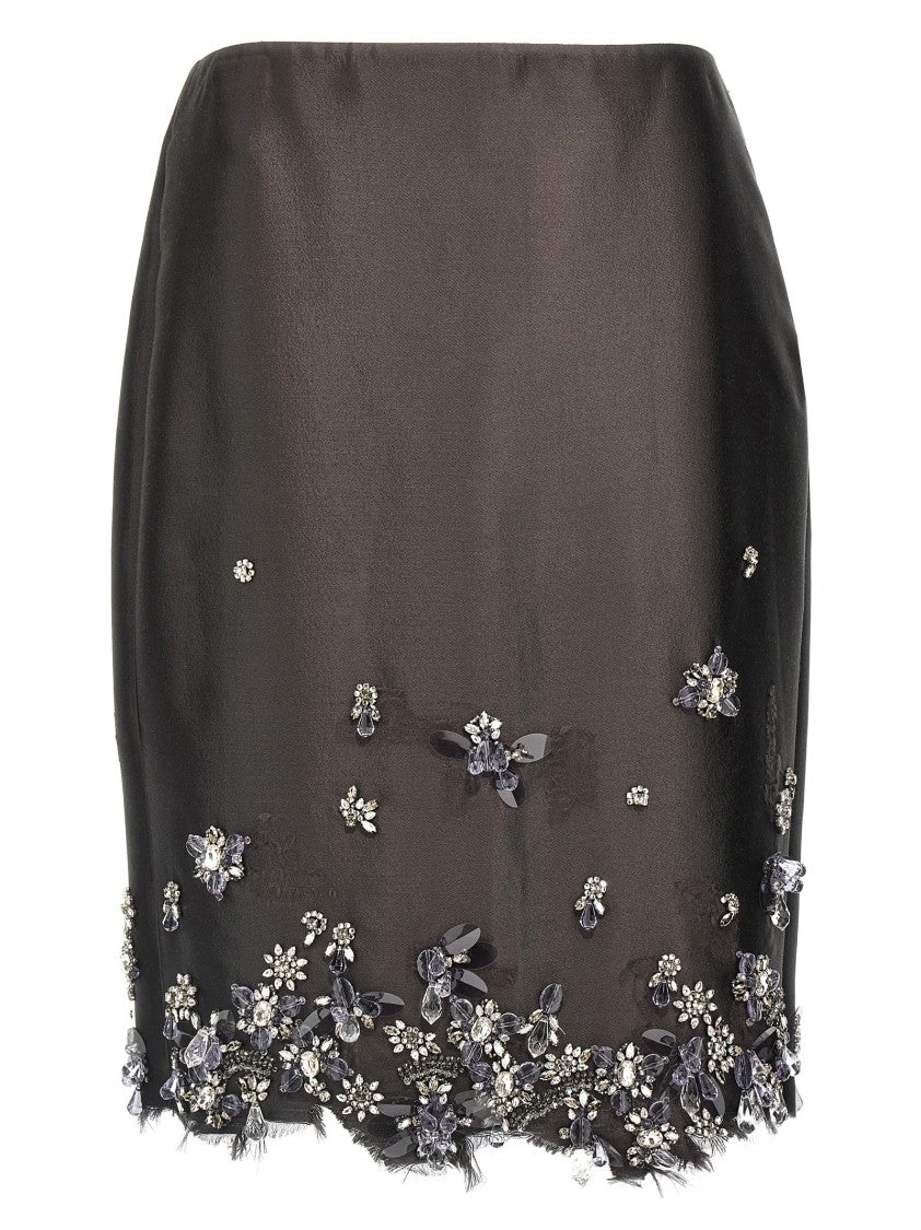 Prada Silk And Wool Blend Mini Skirt With Jewel Embellishments