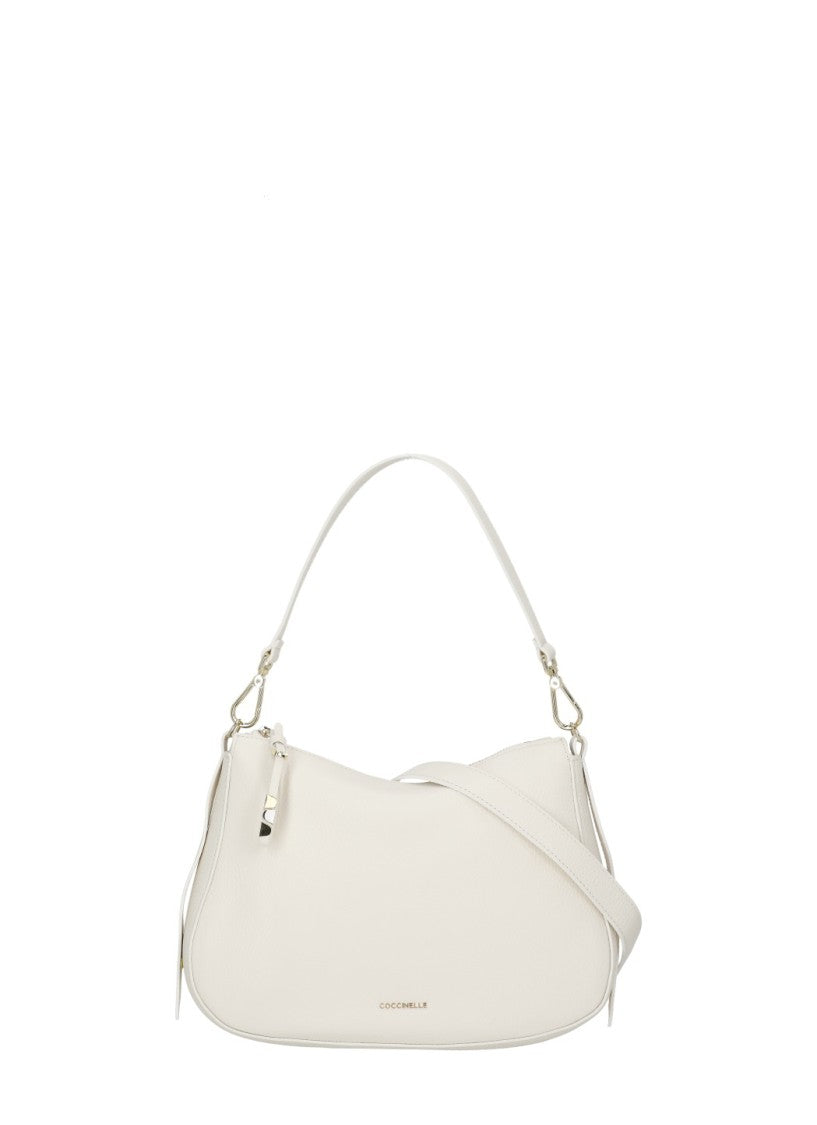 Coccinelle Ivory Leather Nory Small Shoulder Bag With Minimalist Design