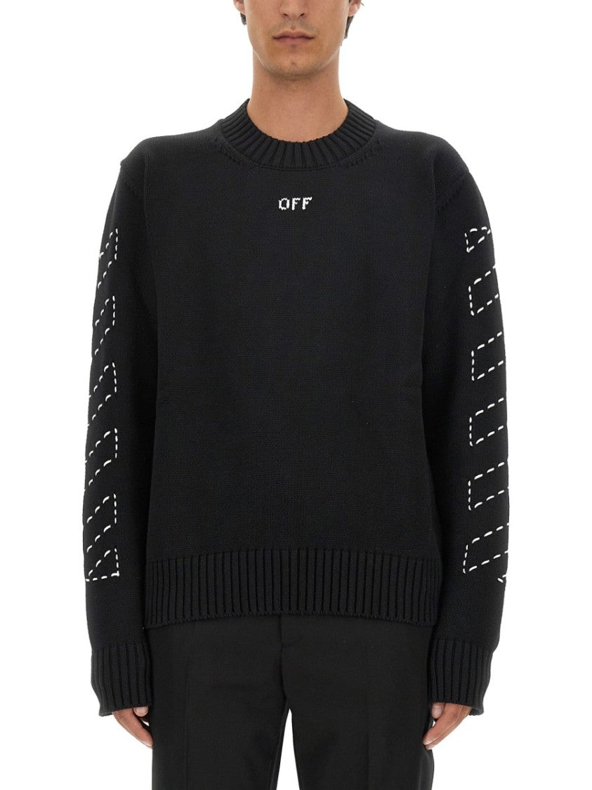 Off-White Regular Fit Jersey With Distinctive Logo And Textured Detailing