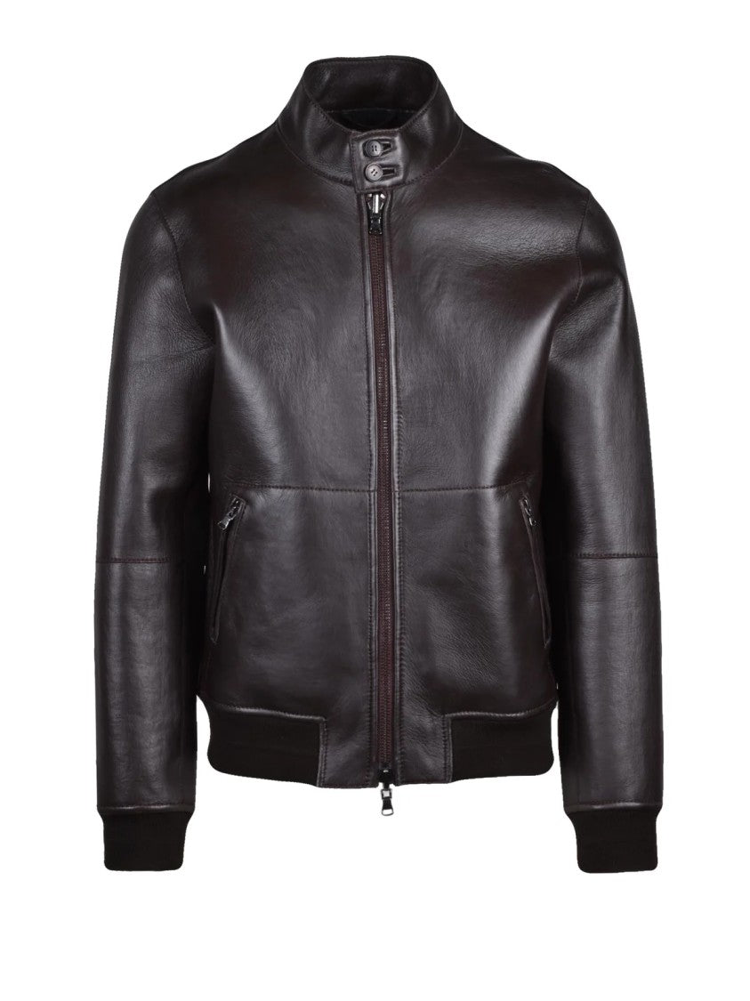 Freaky Nation Brown Leather Jacket With Wool-Lined Interior And Zip Closure