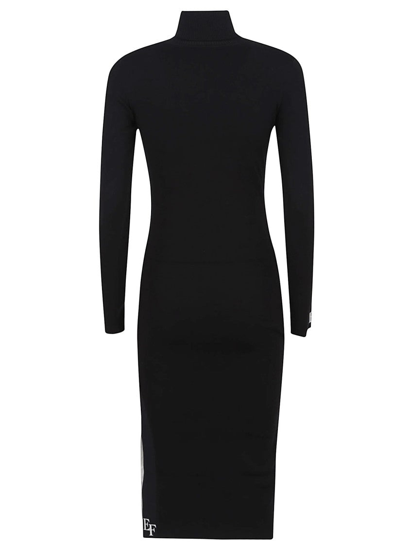 Elisabetta Franchi Sheath Knit Dress With High Neck And Logo Band