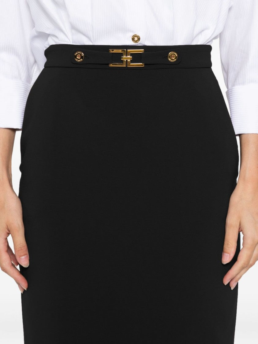 Elisabetta Franchi Fitted Black Pencil Skirt With Gold Accents