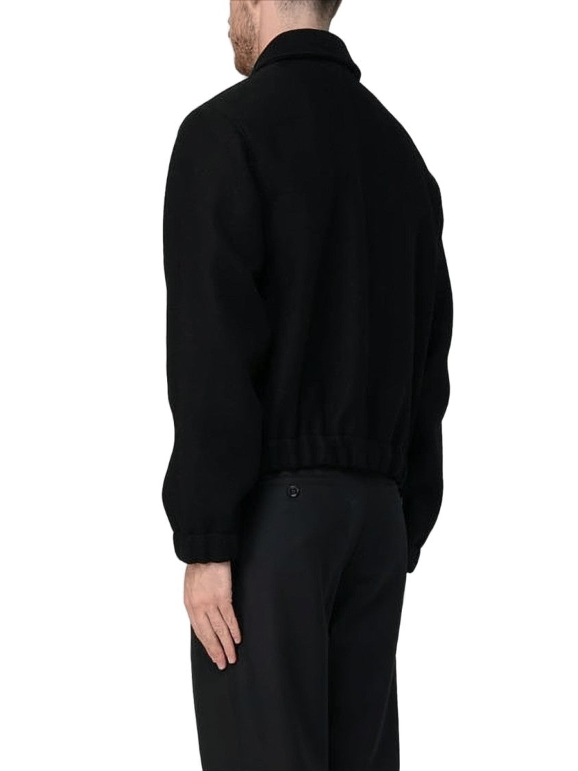 Ami Paris Slightly Cropped Wool Jacket With Classic Collar And Embroidered Logo