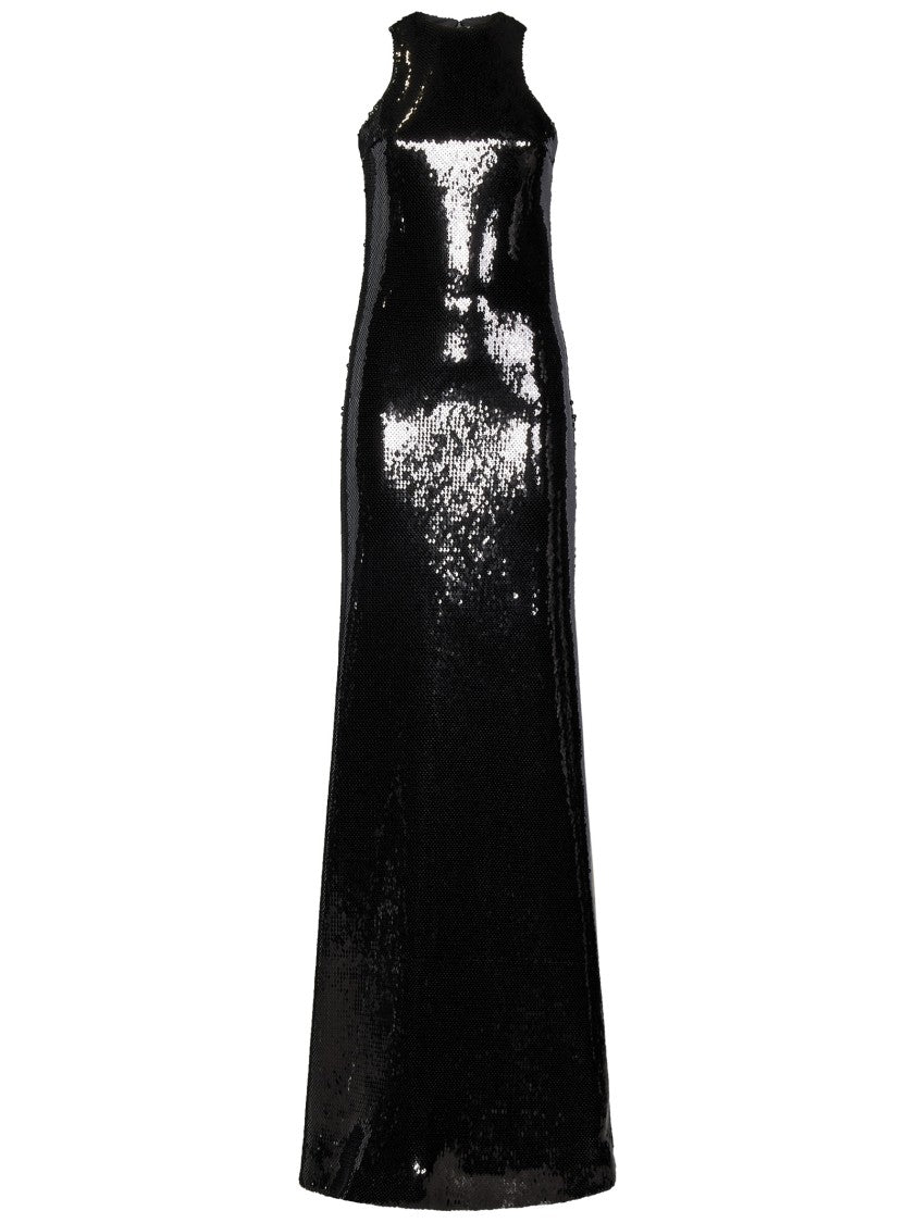 Mônot Glossy Black Sequin Maxi Dress