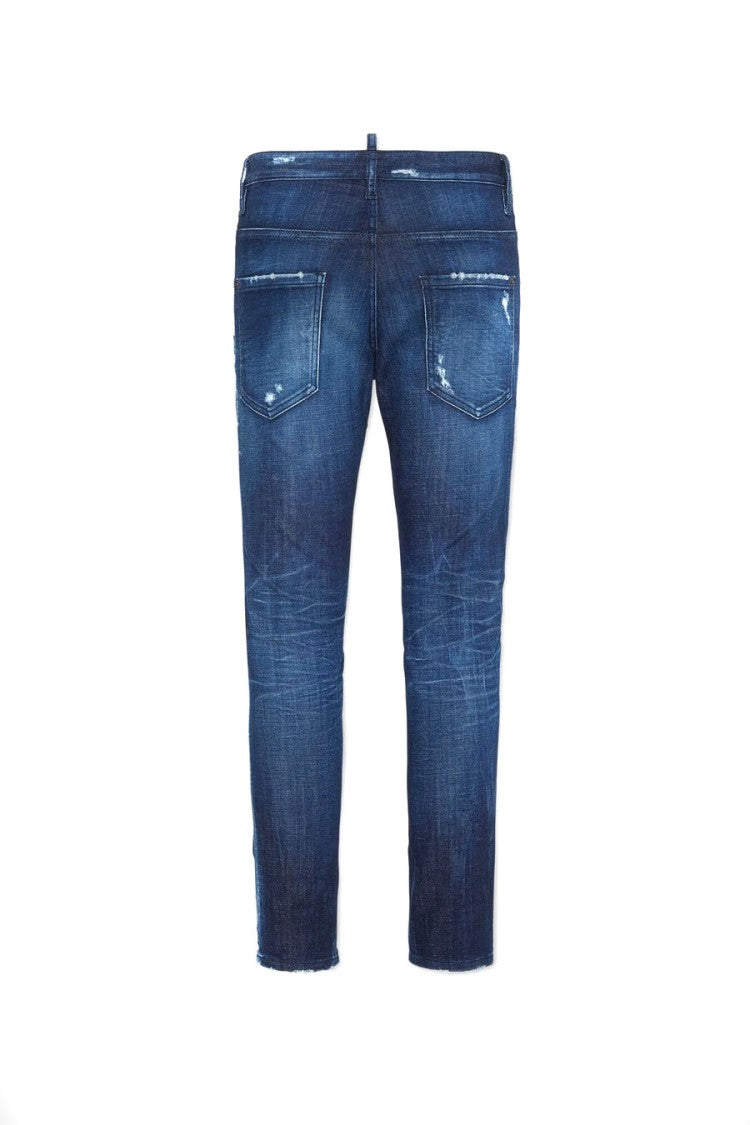 Dsquared2 Blue Distressed Dark Wash Cotton-Blend Skater Jeans