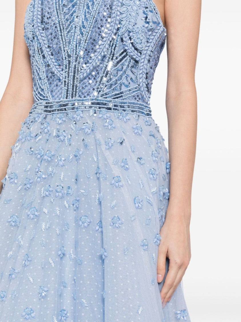 Saiid Kobeisy Tulle Beaded Dress With Halter Neckline
