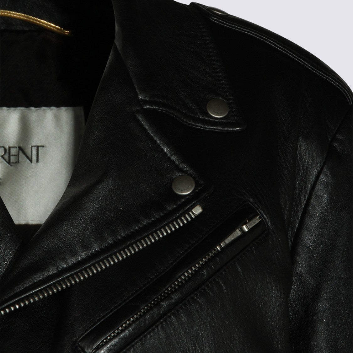 Saint Laurent Cropped Black Leather Jacket With Asymmetrical Zipper