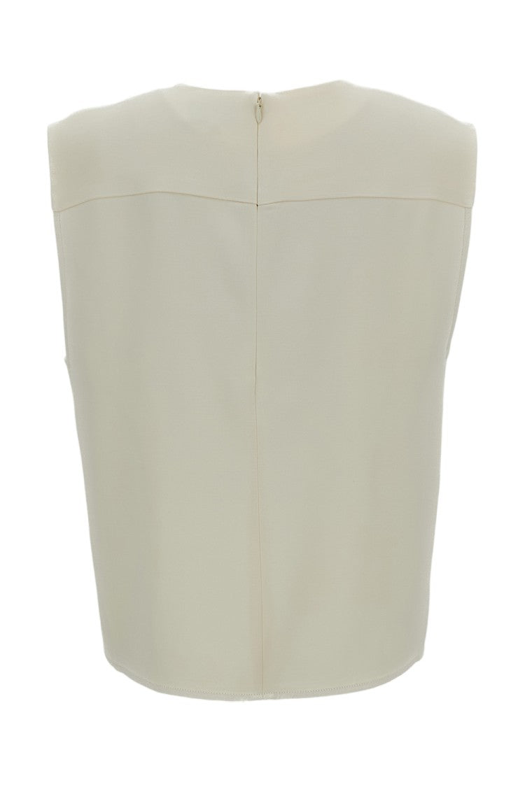 Loulou De Saison Structured Ivory Boxy V-Neck Top With Relaxed Silhouette