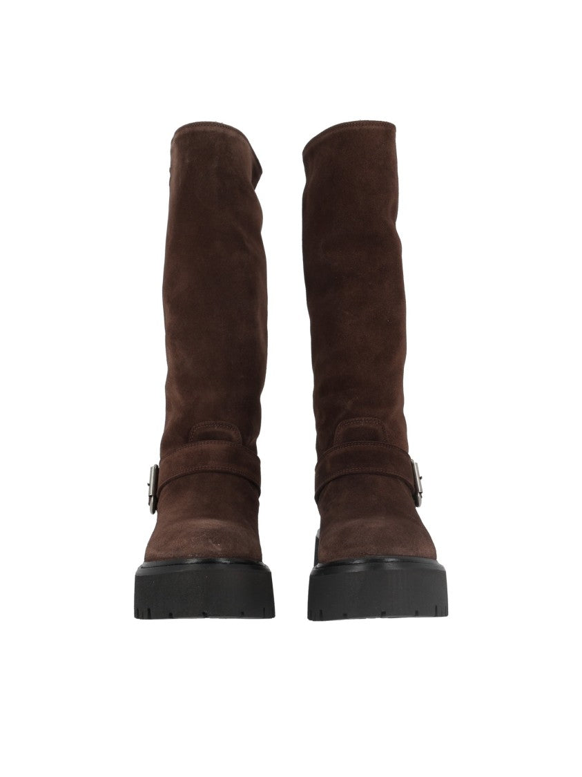 Copenhagen Brown Decorative Strap Suede Mid-Calf Boots