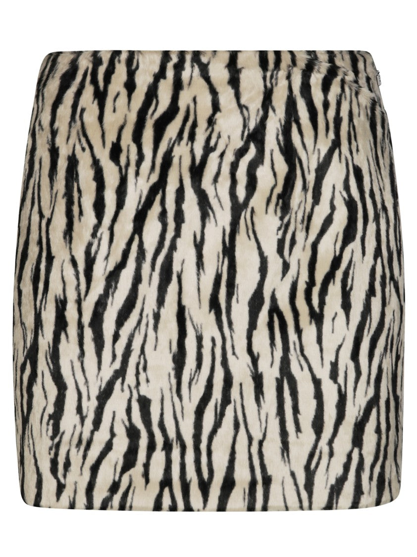 Rotate Printed Faux Fur Skirt