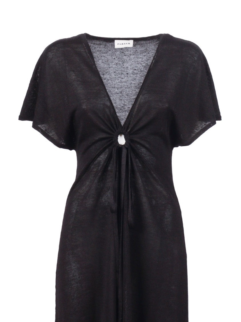 P.A.R.O.S.H. Deep V Neck Draped Midi Dress