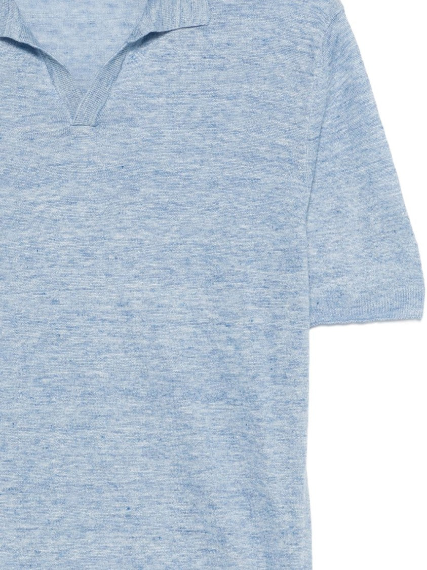Barba Short-Sleeved V-Neck Top With Heathered Texture