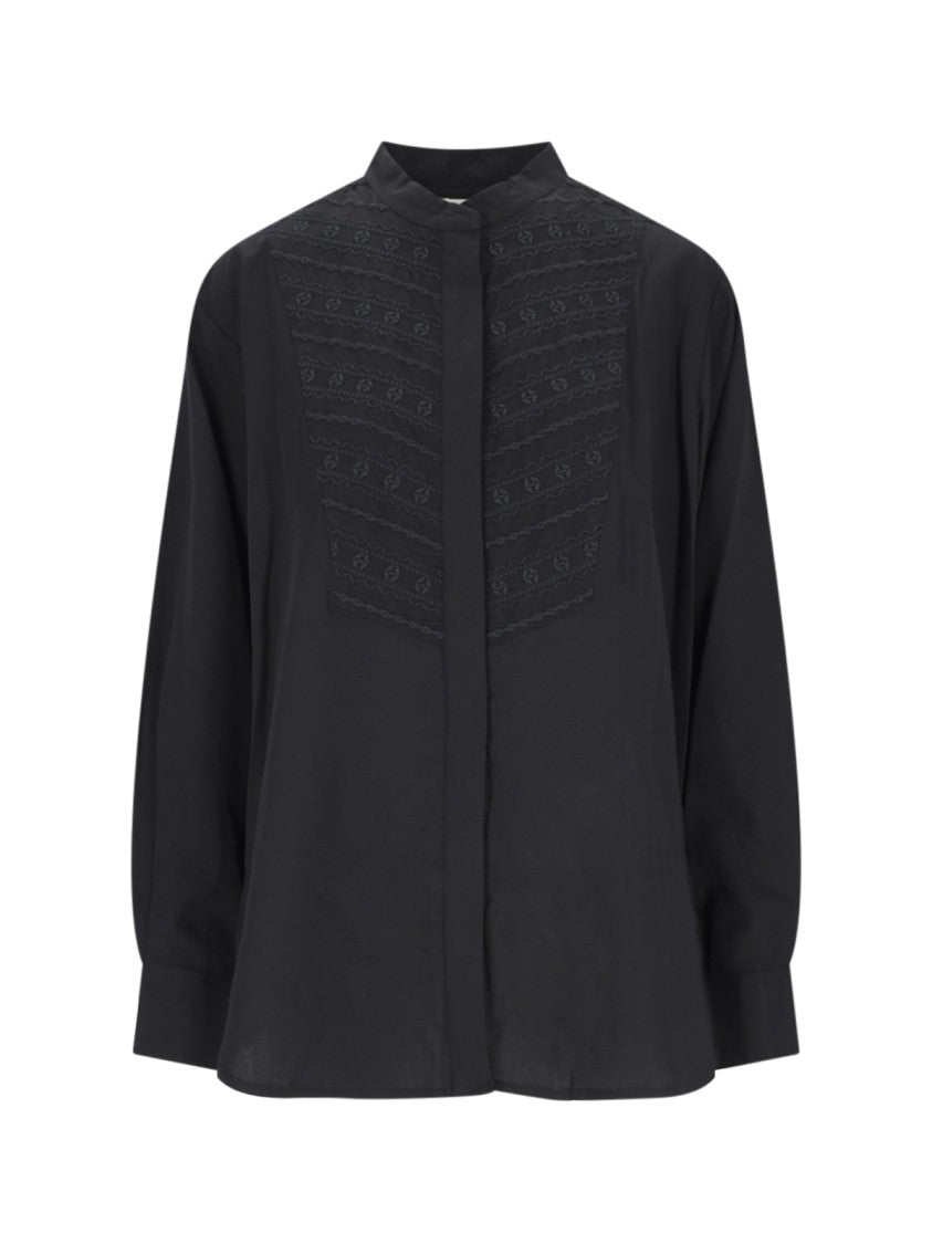 Isabel Marant Étoile Embroidered Black Tencel Shirt With Mandarin Collar