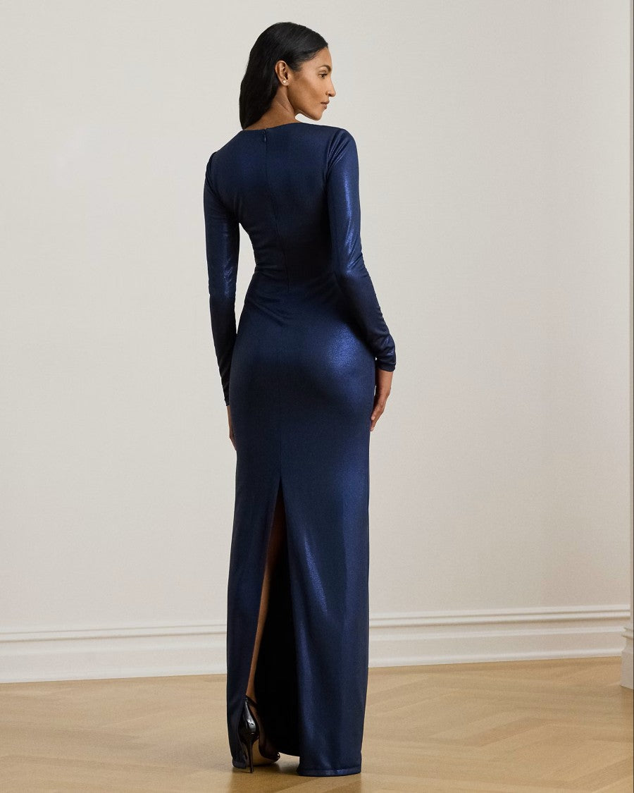 Lauren Ralph Lauren Navy Blue Burlington Matte Jersey Gown