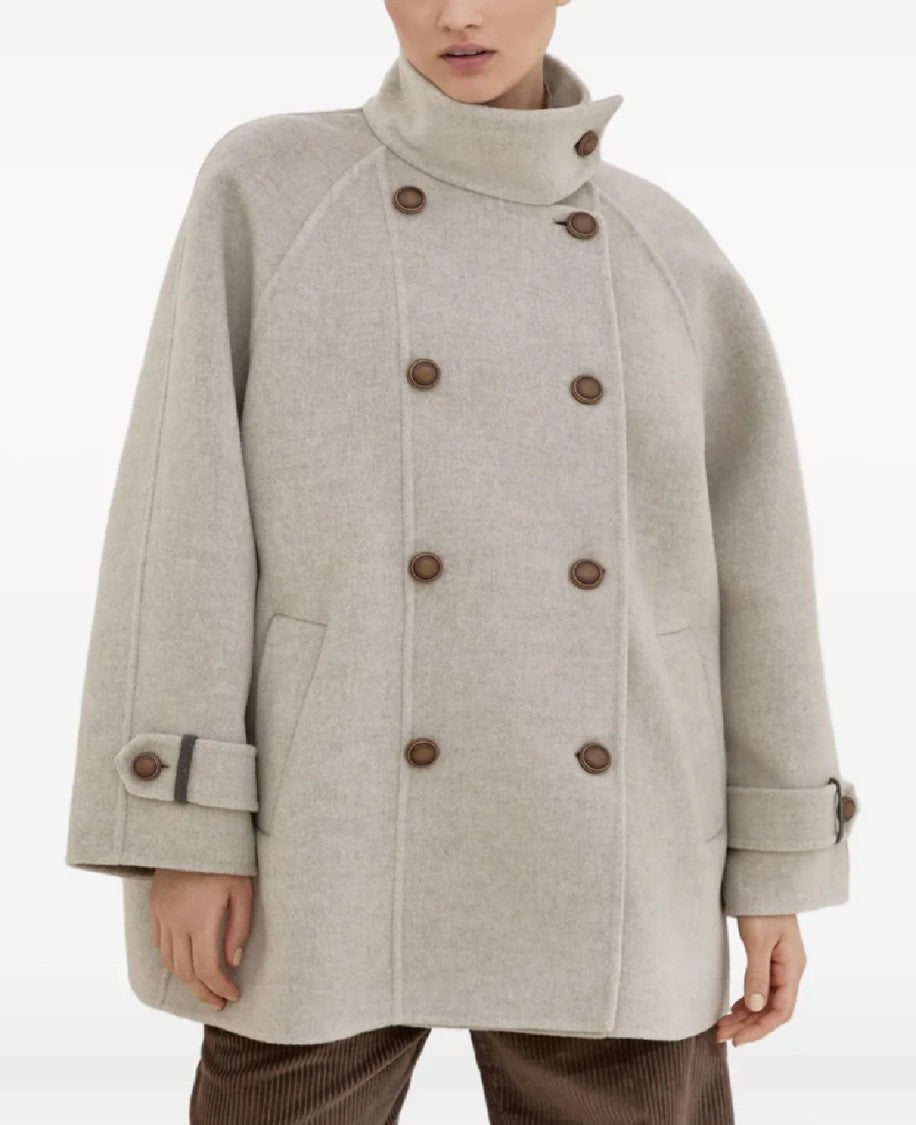 Brunello Cucinelli Double-Breasted Wool Blend Coat With High Collar