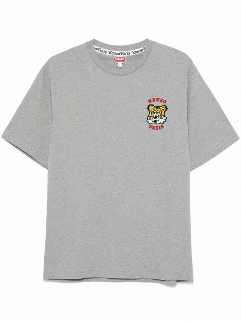 Kenzo Relaxed Fit Heather Grey T-Shirt With Embroidered Logo