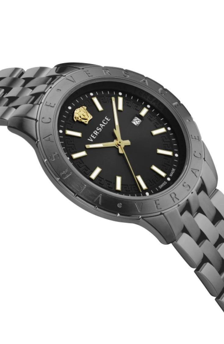 Versace Automatic Wristwatch With Engraved Bezel And Medusa Emblem