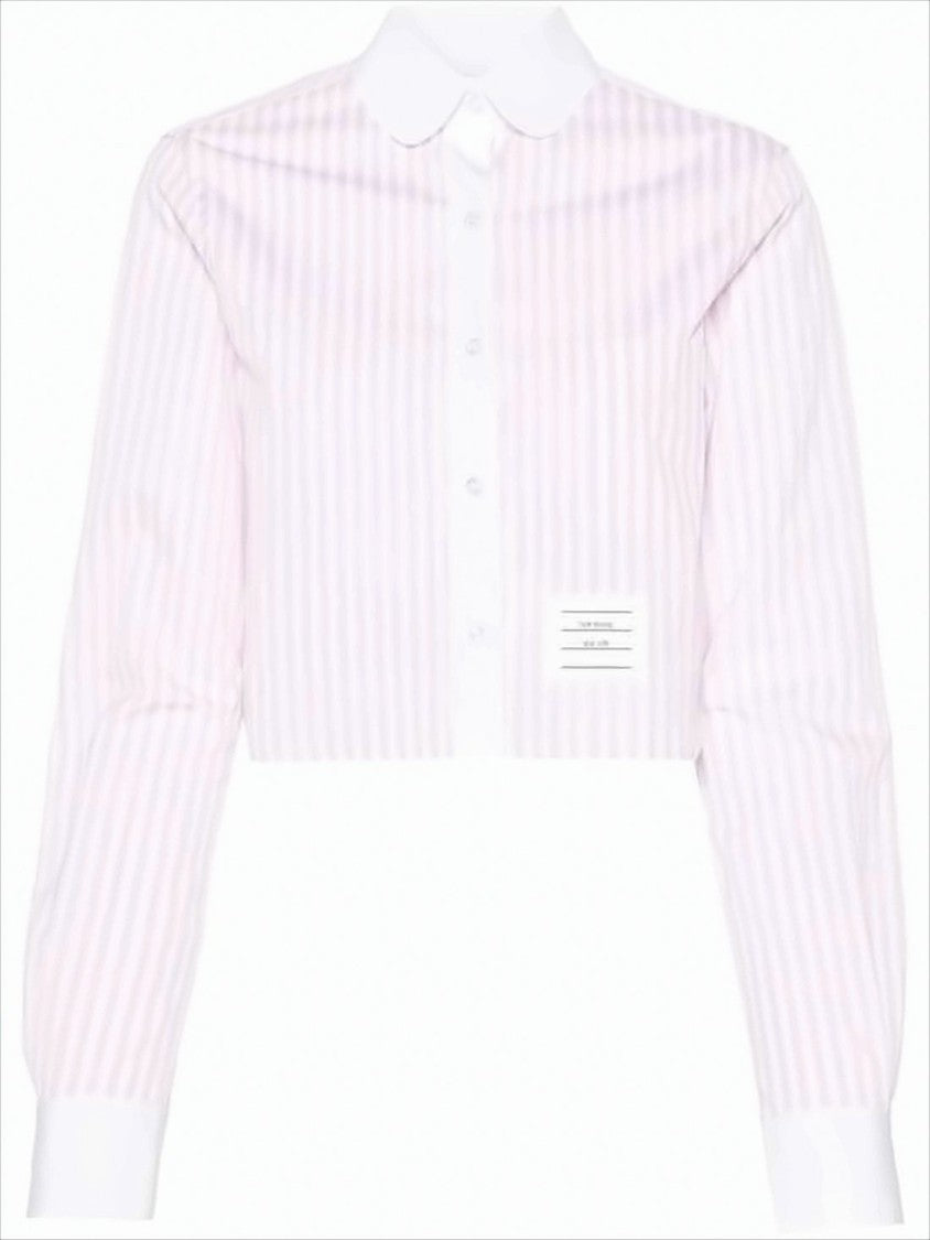 Thom Browne Cropped Shirt With Vertical Pink And White Stripes And Classic Collar