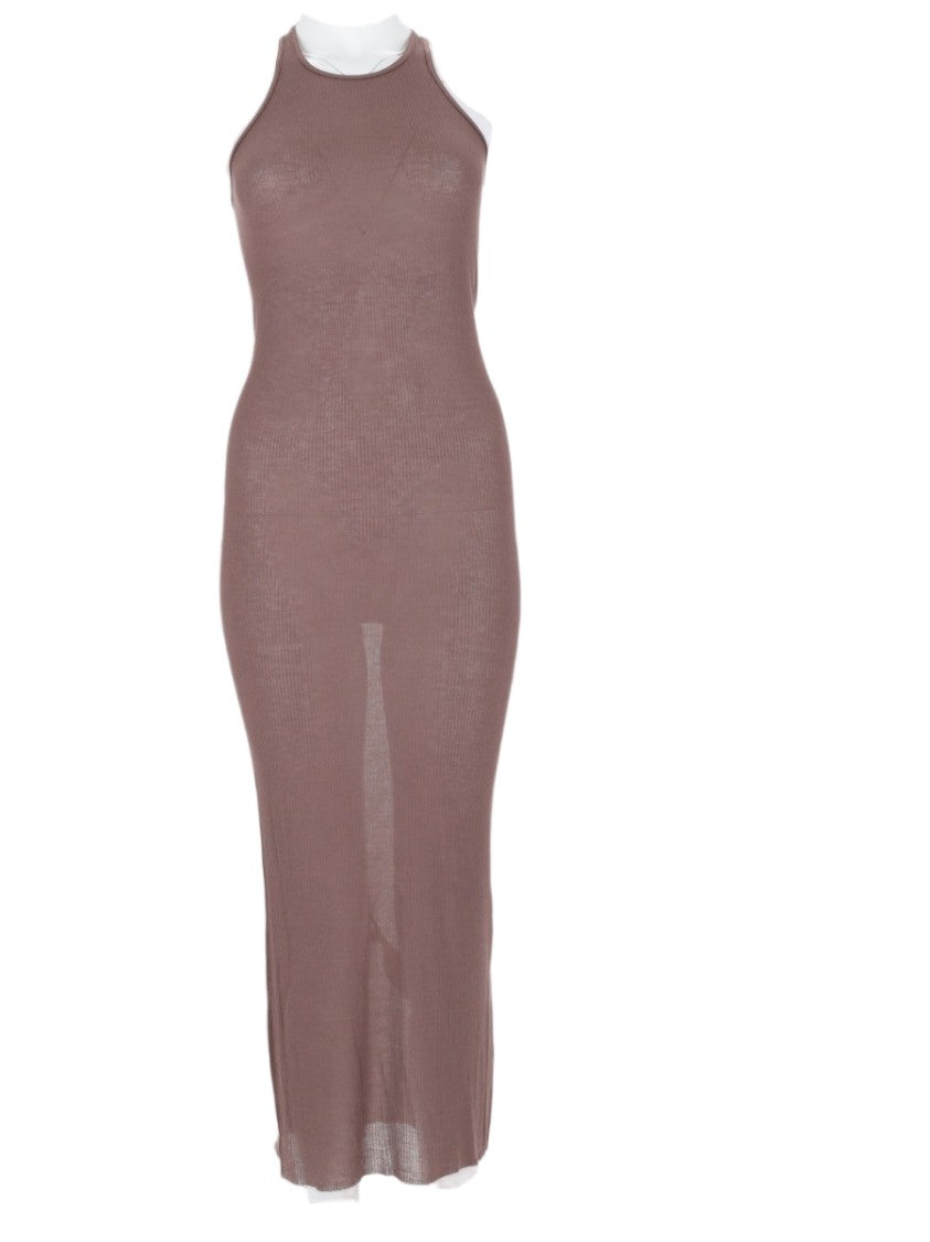 Rick Owens Form-Fitting Brown Midi Dress With Tank Neckline
