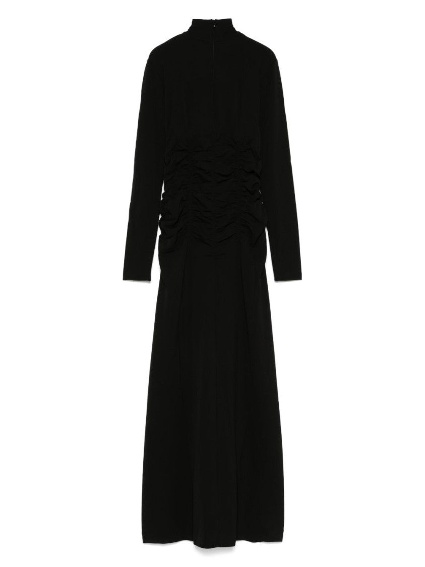 Bite Studios Black Viscose Dress With Ruffled Accents