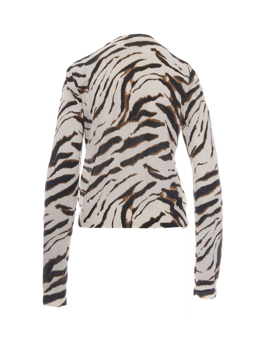 Ganni Sheer Printed Cardigan With Round Neckline And Button Closure