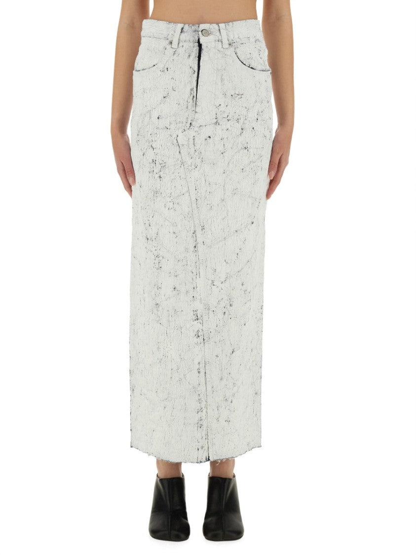 Mm6 By Maison Margiela Hand-Painted Denim Long Skirt