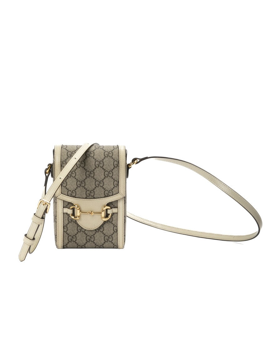 Gucci White Phone Horsebit Gg Supreme Canvas Shoulder Bag