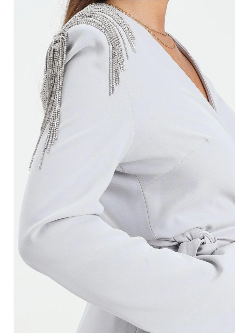 Alma Sanchez Pearl Grey Polyester-Blend Double-Breasted Blazer