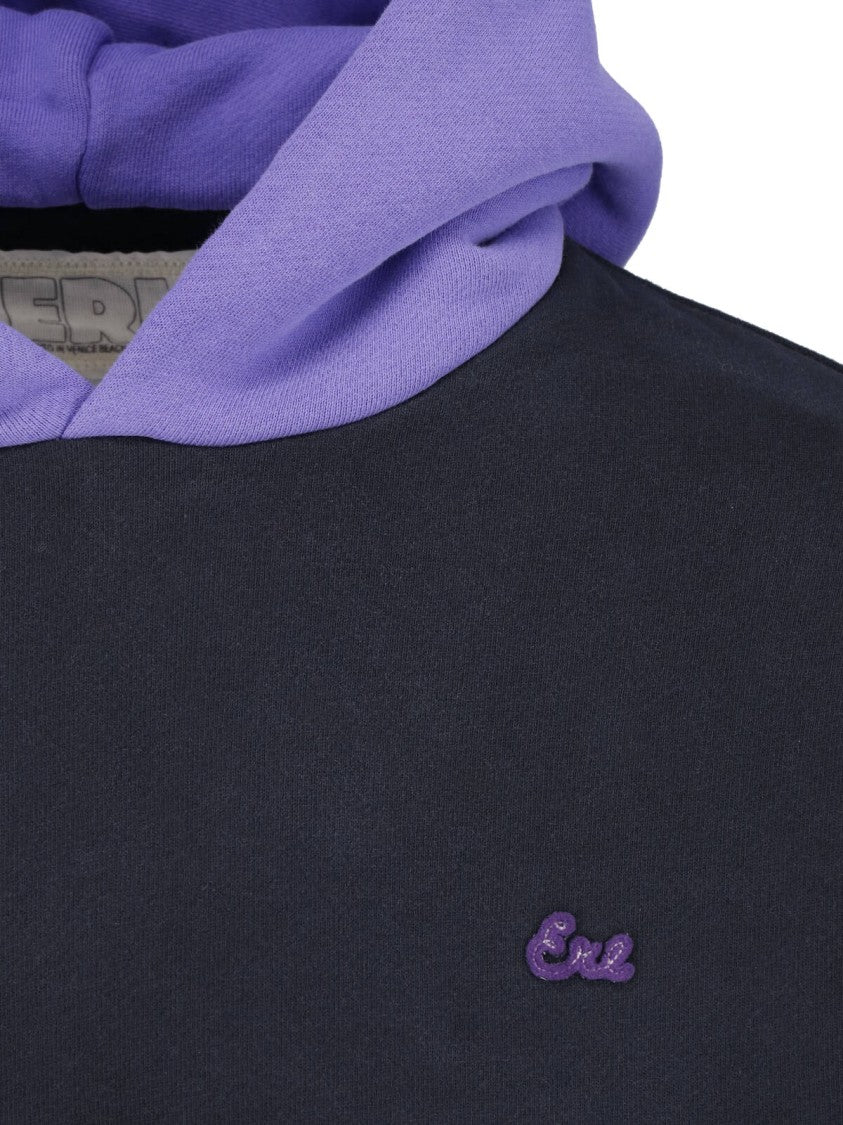 Erl Multi-Color Cotton Hoodie With Embroidered Logo And Kangaroo Pocket