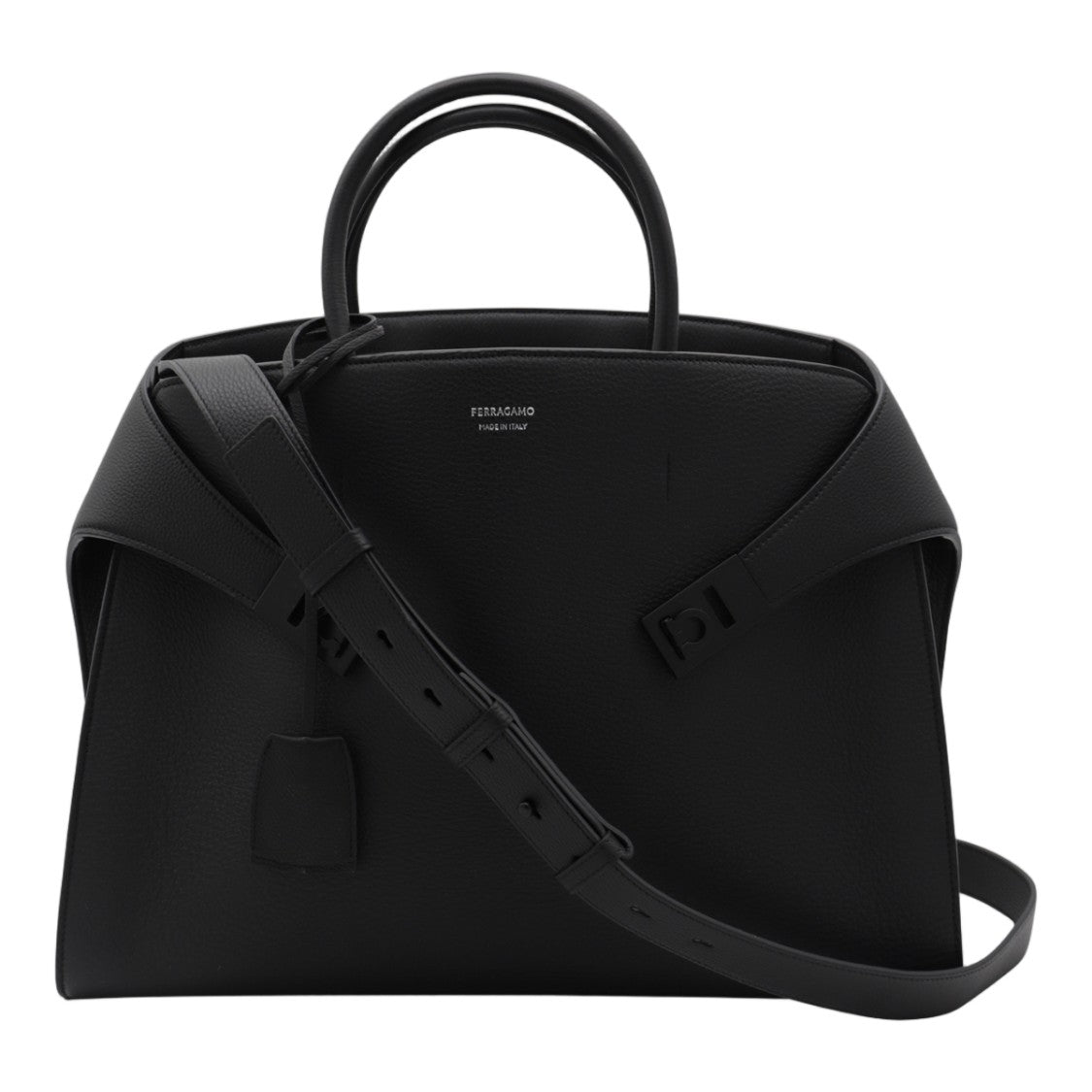 Ferragamo Structured Black Bag With Minimalist Design And Adjustable Strap