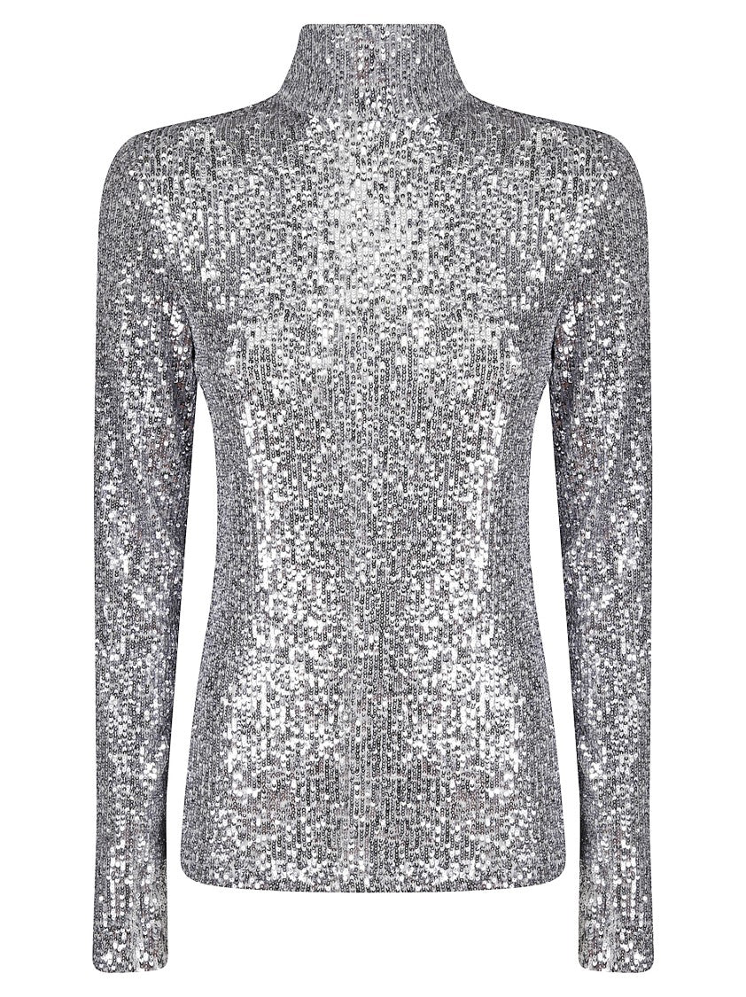 Paco Rabanne High-Neck Long-Sleeved Jersey Top With Sequin Embellishments