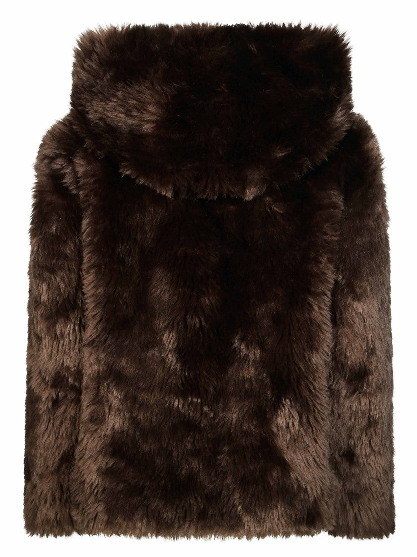 Parosh Brown Hooded Faux Fur Down Jacket